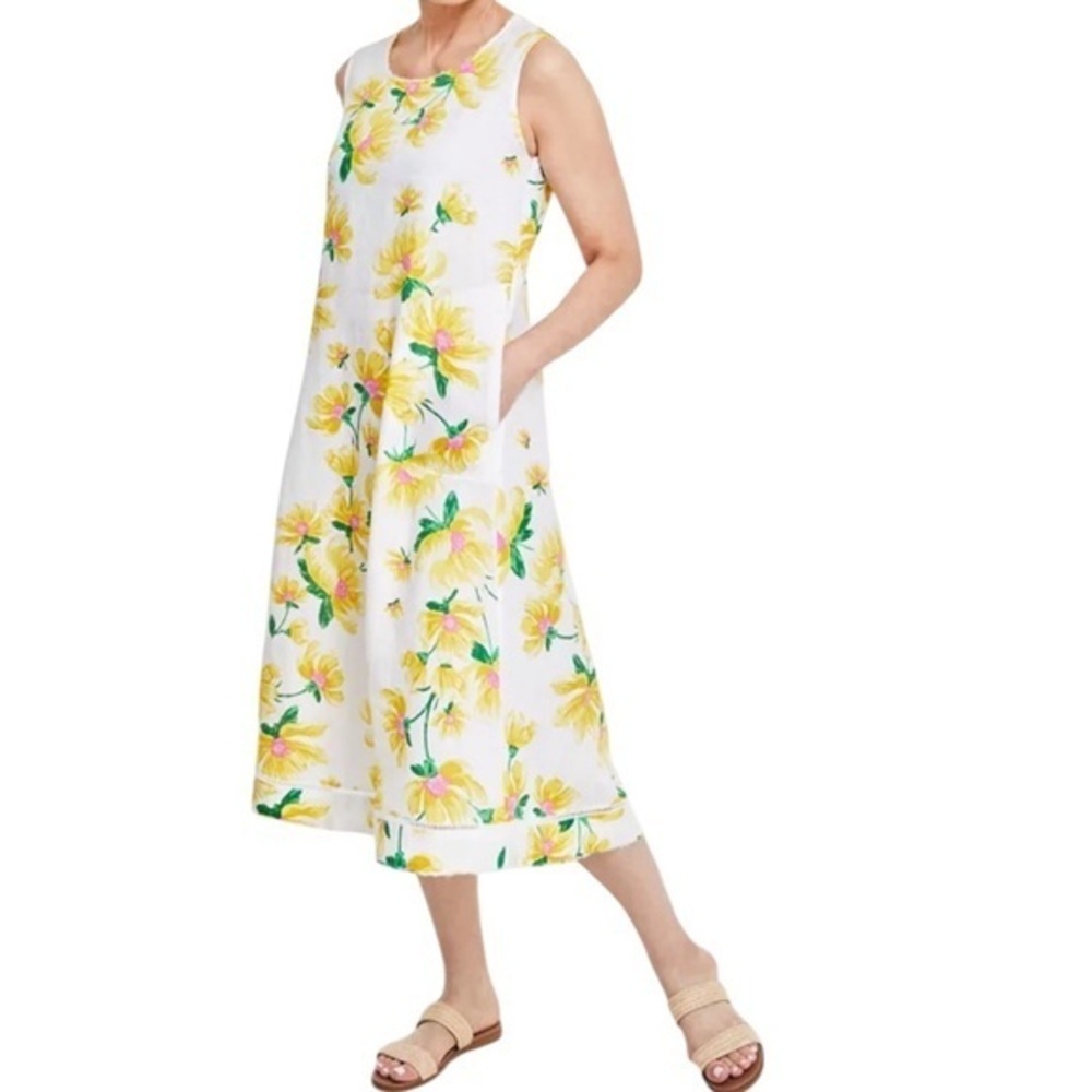 Linen Floral Flowy Midi Dress - Picture 2 of 5